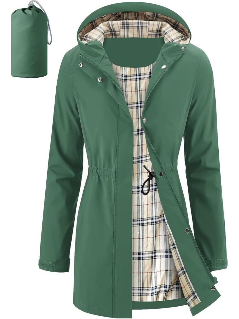 Waterproof Packable Hooded Rain Jacket for Women - Long Windbreaker Coat
